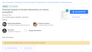 Potential impacts of climate interventions on marine ecosystems
